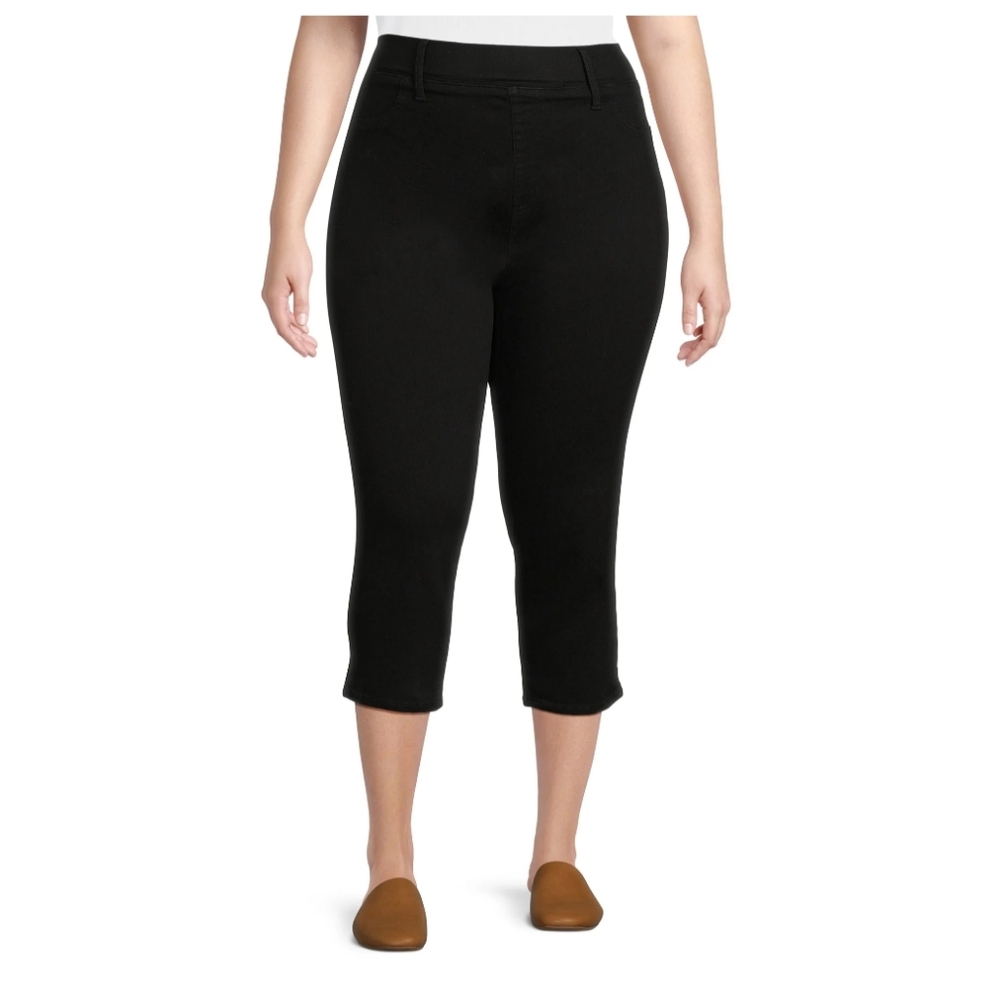 Terra & Sky Women's Plus Size 0X (14W) Pull-On Capri Jeggings Black